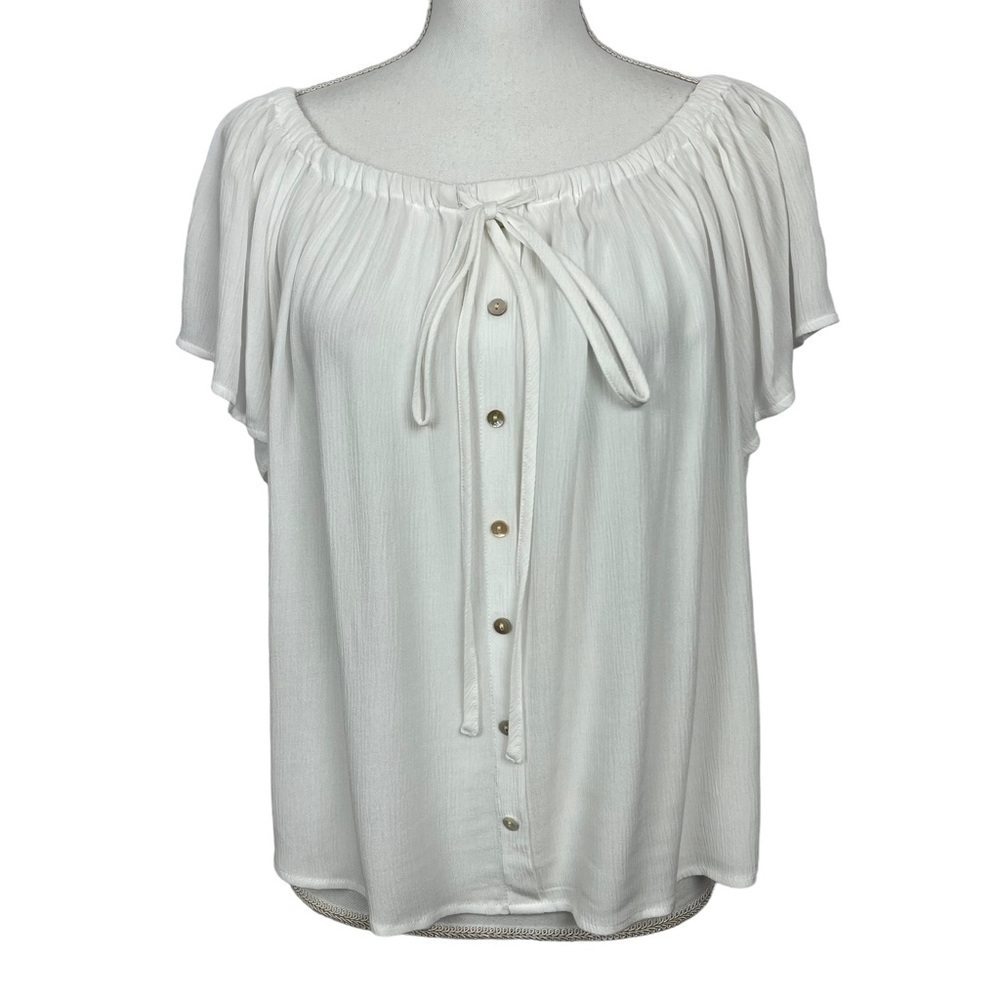 NWT EXPRESS Women’s Pullover Top Sz Medium Boho Peasant White Crinkle Flowy